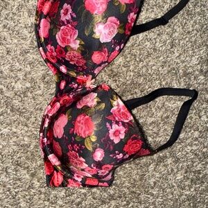 Victoria's Secret Black and Pink Floral Bra